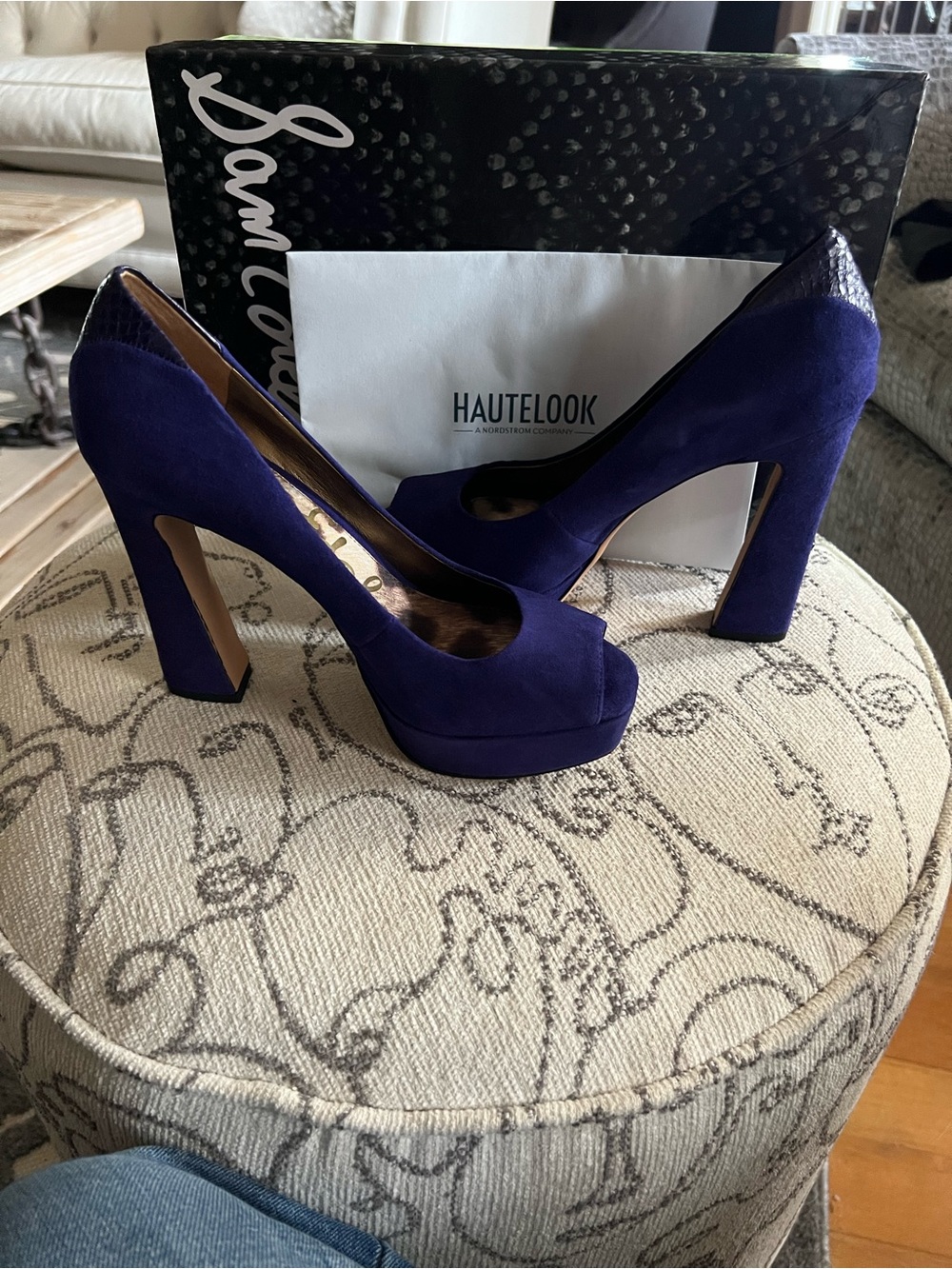Sam Edelman Deep Blue Suede Peep-Toe Platform Pumps